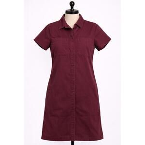 Twik Shirt Dress Burgundy Button Front Utility Cotton Womens Medium